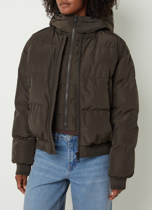 Airforce Bree pufferjack met ritszakken en afneembare capuchon - detail donkerbruin