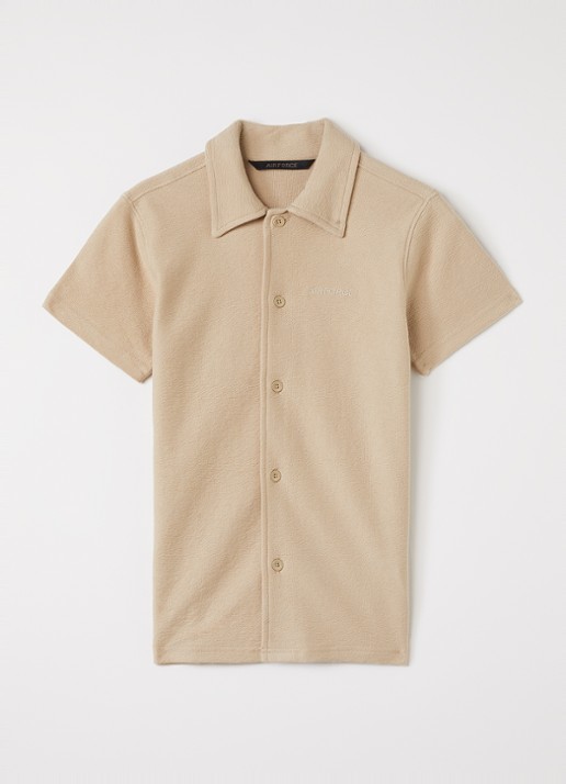 Airforce Fijngebreid overhemd van  katoen - voorkant 3 beige