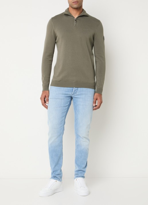 Airforce Fijngebreide pullover met halve rits en logo - voorkant 3 zand