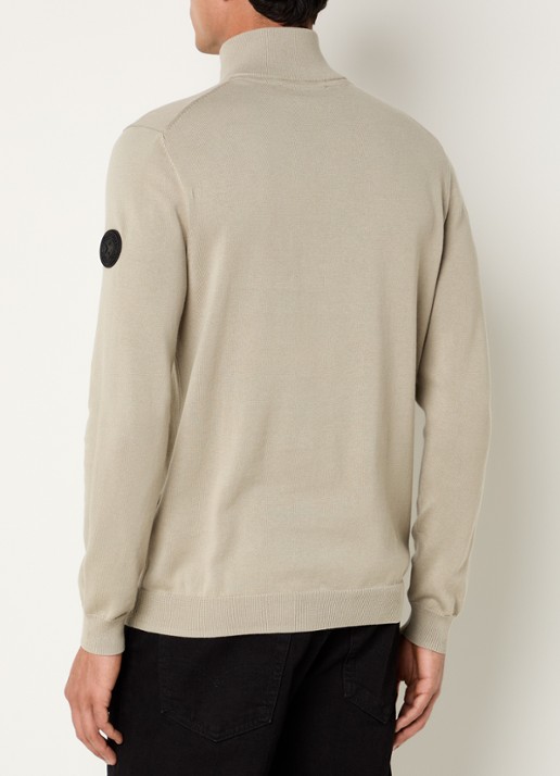 Airforce Fijngebreide pullover met halve rits en logo - achterkant beige