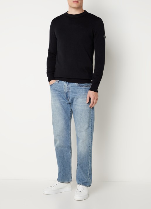 Airforce Fijngebreide pullover met ronde hals - voorkant 4 zwart
