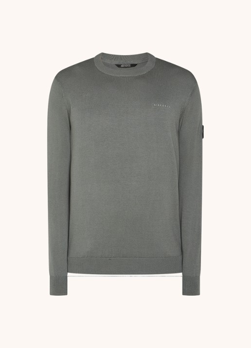 Airforce Fijngebreide pullover met ronde hals - voorkant 2 olijfgroen