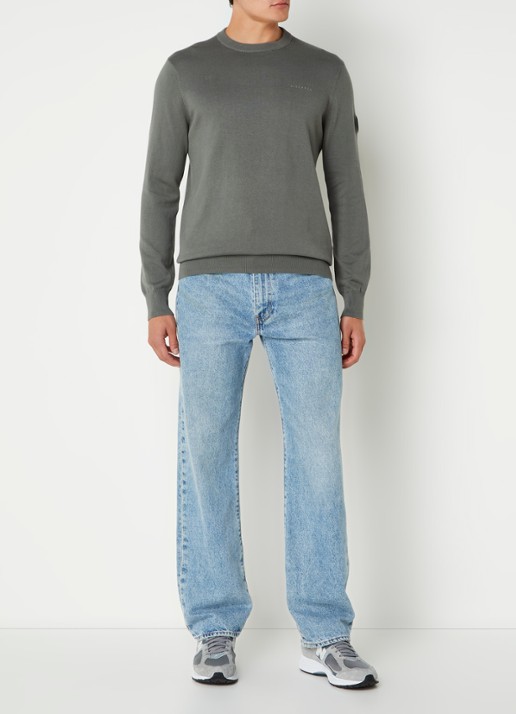 Airforce Fijngebreide pullover met ronde hals - voorkant 3 olijfgroen