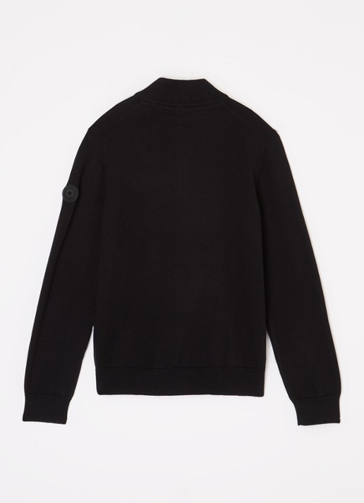 Airforce Fijngebreide pullover van  katoen met halve rits - voorkant 2 zwart
