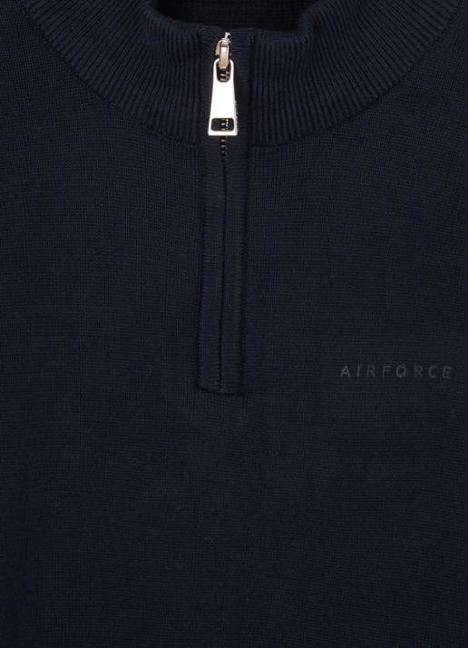 Airforce Fijngebreide pullover van  katoen met halve rits - detail 3 donkerblauw