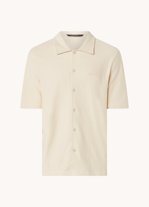 Airforce Fijngebreide regular fit overhemd met logoborduring - voorkant 3 beige