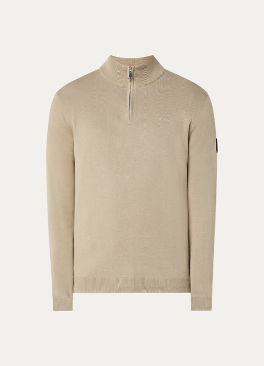 Airforce Fijngebreide trui met halve rits - voorkant beige