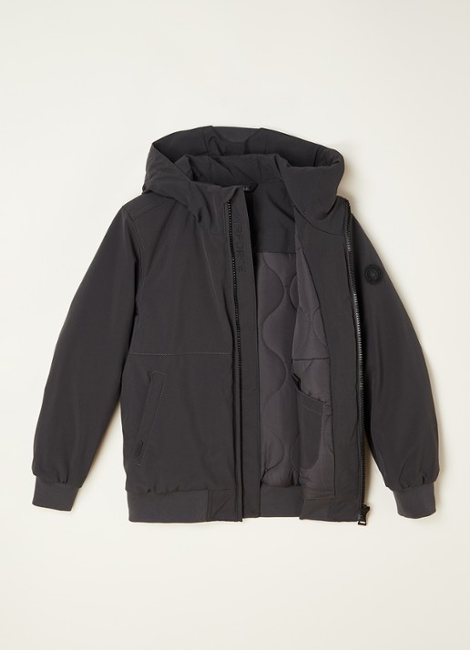 Airforce Gewatteerd bomberjack van softshell met capuchon - voorkant 2 donkergrijs