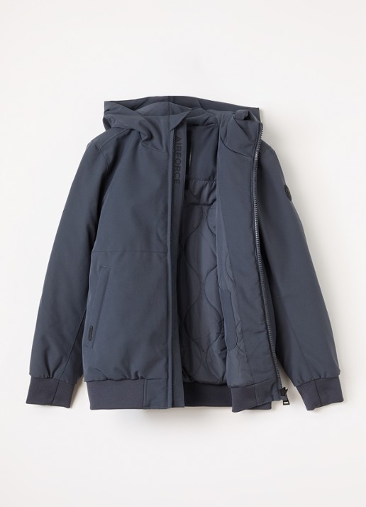 Airforce Gewatteerd bomberjack van softshell met capuchon - voorkant 3 indigo