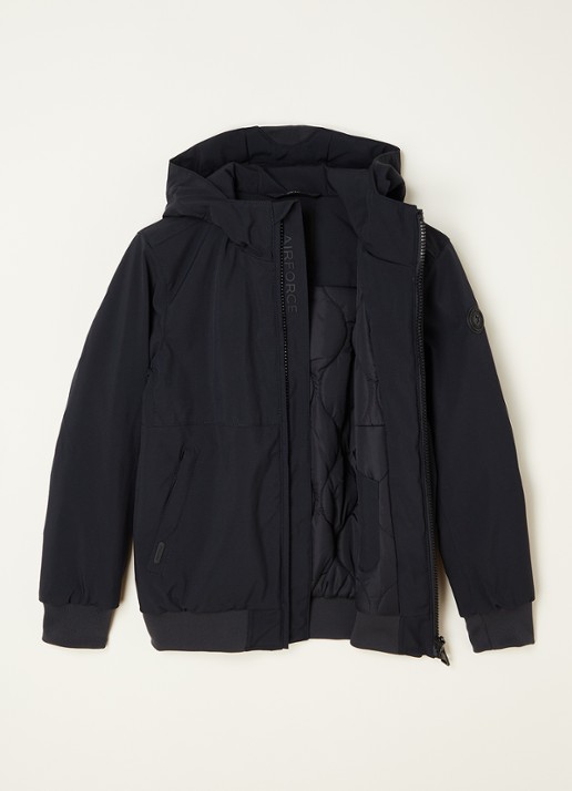 Airforce Gewatteerd bomberjack van softshell met capuchon - voorkant 2 donkerblauw