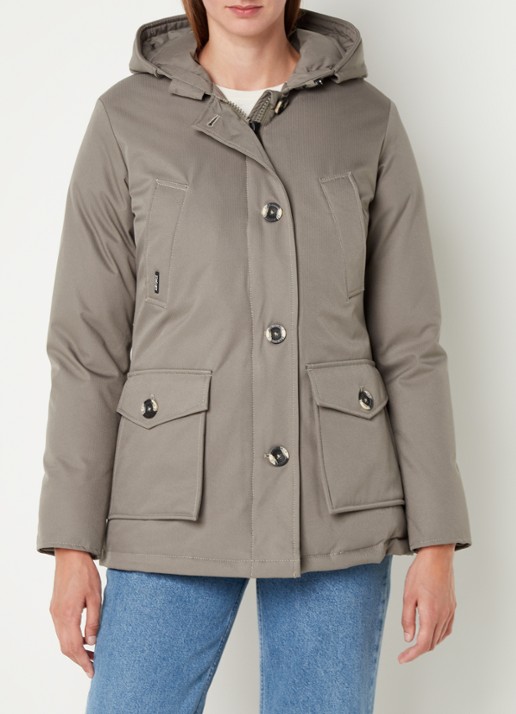 Airforce Gewatteerde jas met capuchon en visgraatdessin - detail khaki