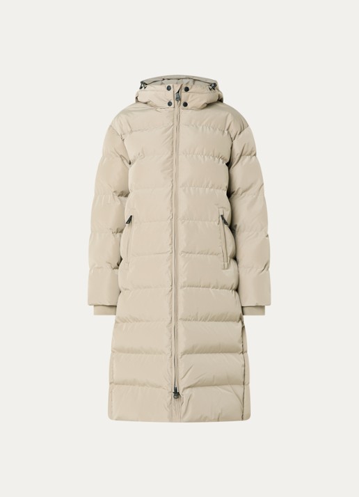 Airforce Grace longline puffer jas met afneembare capuchon - voorkant taupe