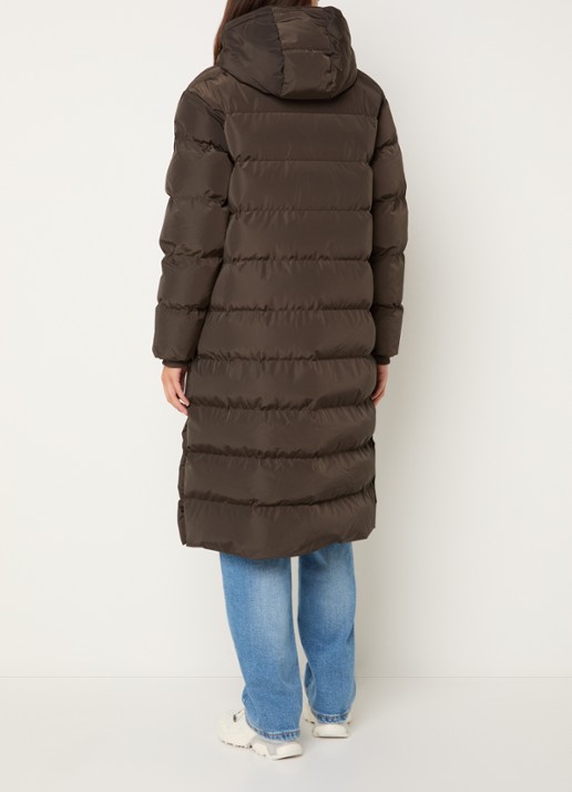 Airforce Grace longline puffer jas met afneembare capuchon - achterkant donkerbruin
