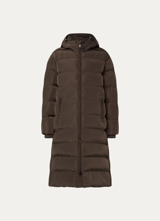 Airforce Grace longline puffer jas met afneembare capuchon - voorkant 3 donkerbruin