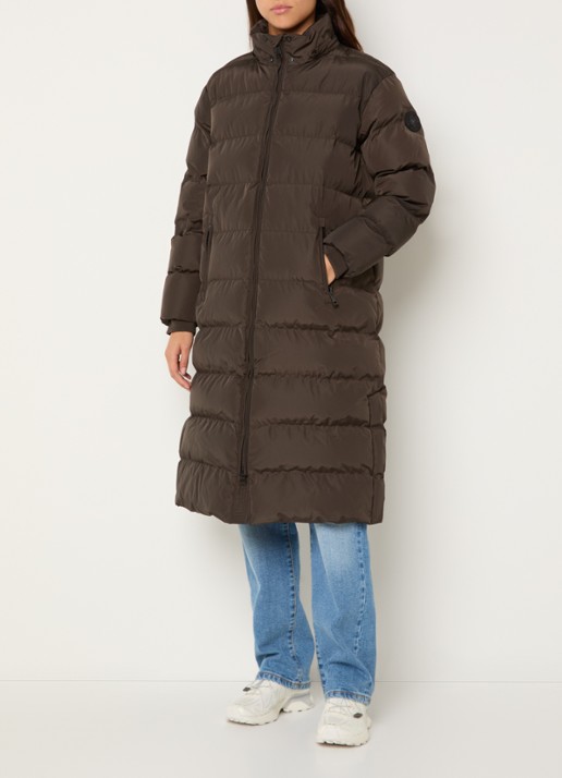 Airforce Grace longline puffer jas met afneembare capuchon - voorkant 4 donkerbruin