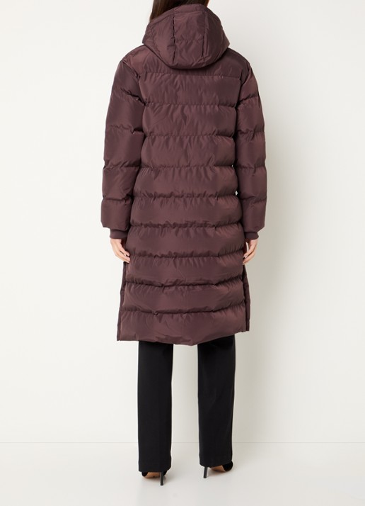 Airforce Grace longline puffer jas met afneembare capuchon - achterkant 3 chocoladebruin