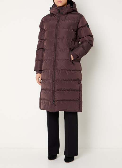Airforce Grace longline puffer jas met afneembare capuchon - detail 4 chocoladebruin