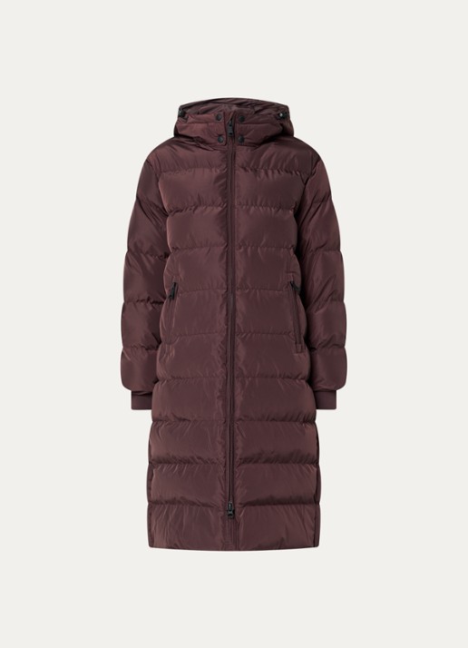 Airforce Grace longline puffer jas met afneembare capuchon - voorkant chocoladebruin