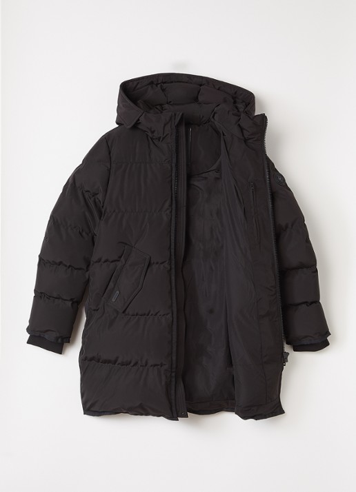 Airforce Jade longline puffer jas met capuchon - voorkant 3 zwart