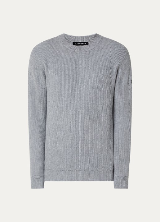 Airforce Kai grofgebreide pullover met ronde hals - voorkant 2 grijsmele