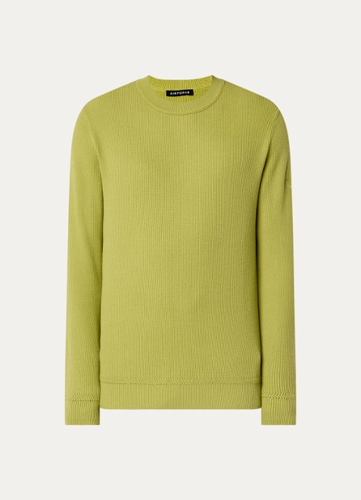 Airforce Kai grofgebreide pullover met ronde hals - voorkant 3 mosgroen