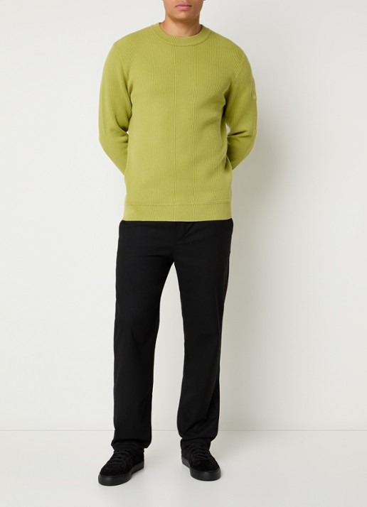 Airforce Kai grofgebreide pullover met ronde hals - voorkant 4 mosgroen