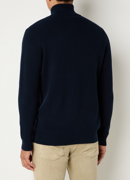 Airforce Kai ribgebreide trui met halve rits - achterkant donkerblauw