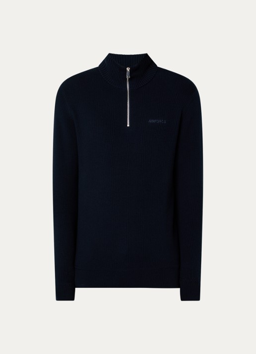 Airforce Kai ribgebreide trui met halve rits - voorkant 2 donkerblauw