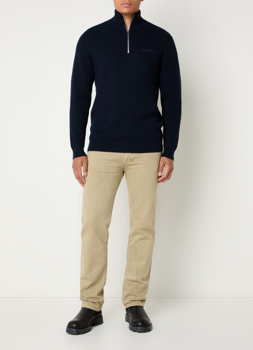 Airforce Kai ribgebreide trui met halve rits - voorkant 3 donkerblauw