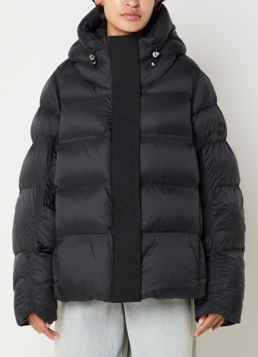 Airforce Kaia puffer jack met capuchon en logo - detail 3 zwart
