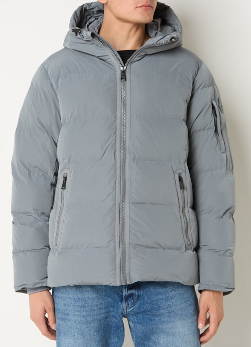 Airforce Morris puffer jack met logo en opbergbare capuchon - detail 4 staalblauw