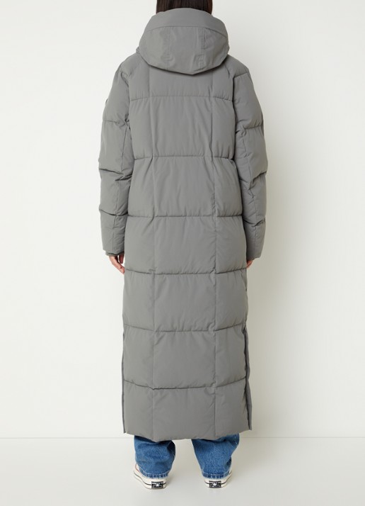 Airforce Nia longline puffer jas met ritszakken en capuchon - achterkant grijs