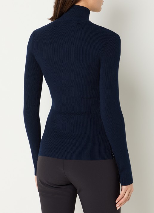 Airforce Ruby ribgebreide skipully met halve rits - achterkant indigo
