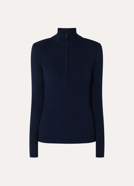 Airforce Ruby ribgebreide skipully met halve rits - voorkant 2 indigo