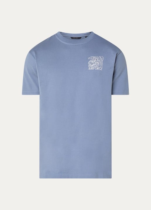 Airforce T-shirt met logo- en backprint - voorkant 2 staalblauw