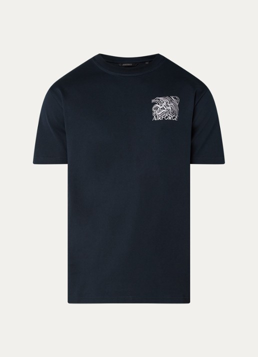 Airforce T-shirt met logo- en backprint - voorkant 2 donkerblauw