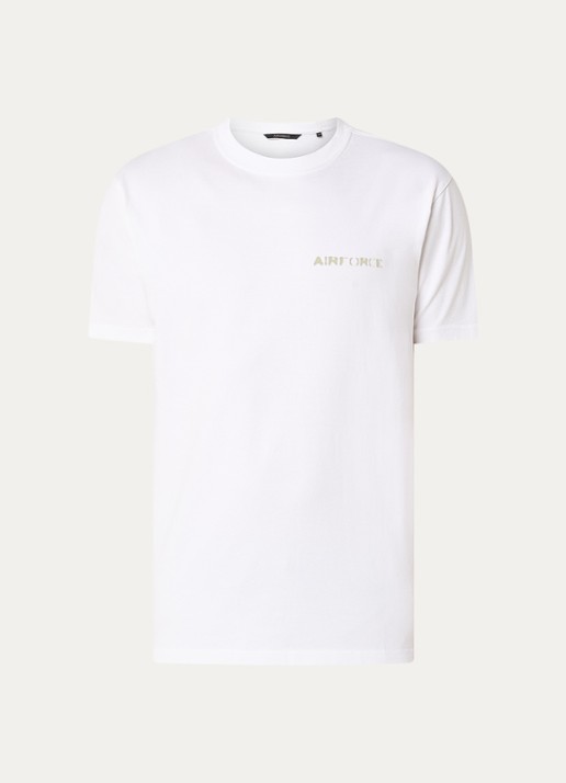 Airforce T-shirt van  katoen met logo- en backprint - voorkant wit