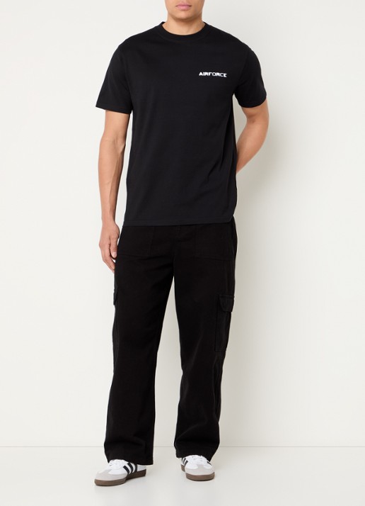 Airforce T-shirt van  katoen met logo- en backprint - voorkant 3 zwart