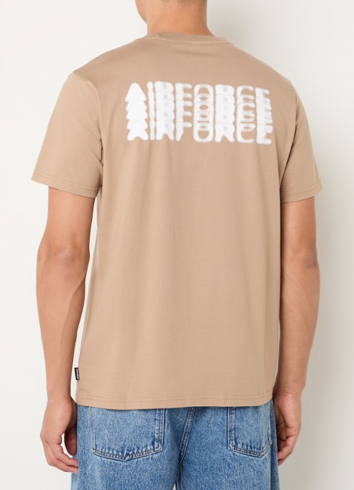 Airforce T-shirt van  katoen met logo- en backprint - detail donkerbeige