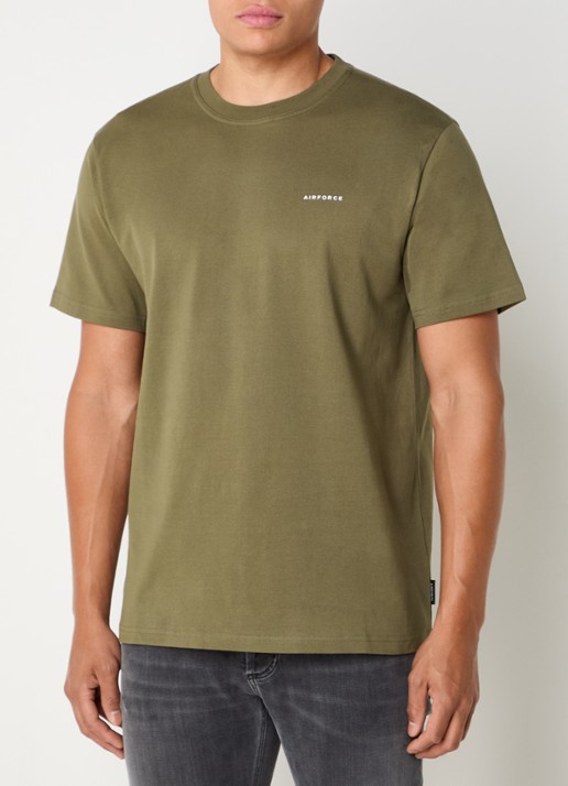 Airforce T-shirt van  katoen met logo - detail olijfgroen