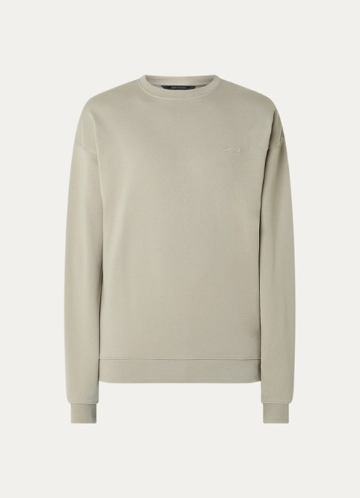 Airforce Wording sweater met logo- en backprint - voorkant beige