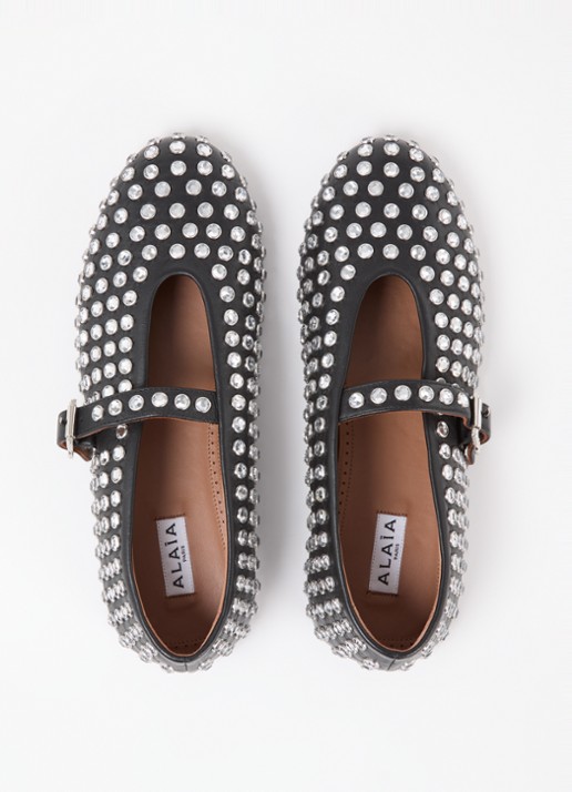 Alaïa Ballerina van lamsleer met studs - detail 2 zwart