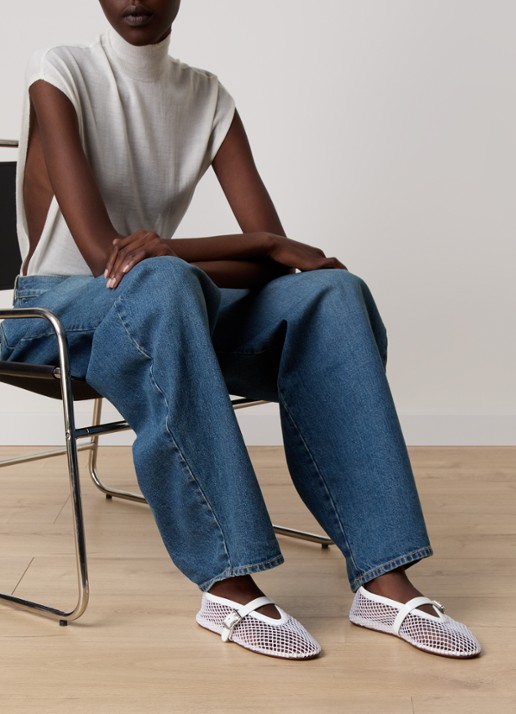Alaïa Ballerina van mesh met details van kalfsleer - voorkant 3 wit