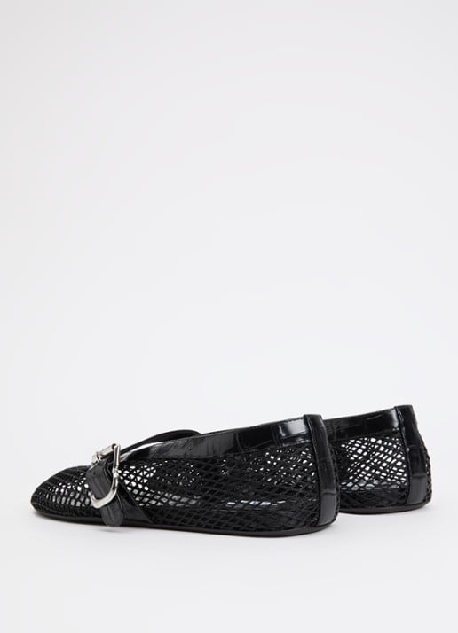 Alaïa Ballerina van mesh met details van kalfsleer - achterkant 2 zwart