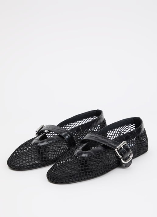 Alaïa Ballerina van mesh met details van kalfsleer - detail 3 zwart