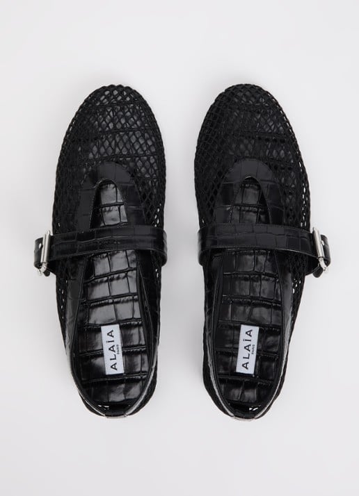 Alaïa Ballerina van mesh met details van kalfsleer - detail 4 zwart