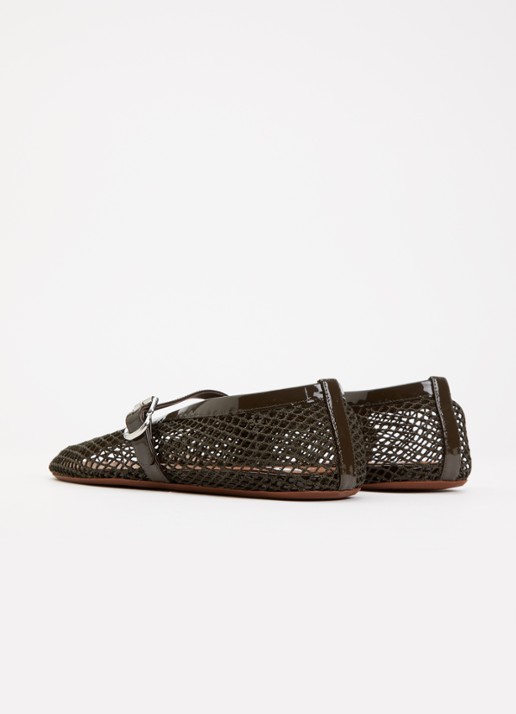 Alaïa Ballerina van mesh met kalfsleren details - achterkant 7 bronsgroen