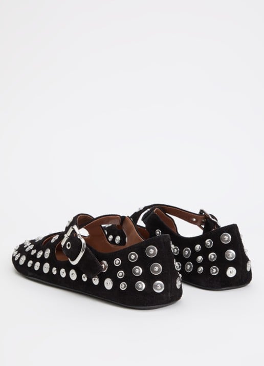 Alaïa Criss Cross ballerina van kalfssuède met studs - achterkant 6 zwart