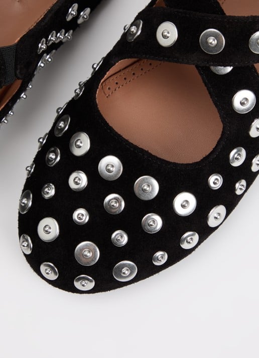 Alaïa Criss Cross ballerina van kalfssuède met studs - detail 5 zwart