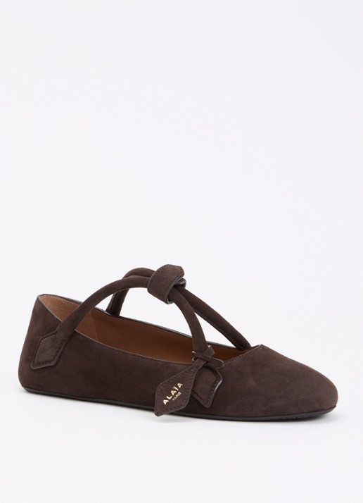 Alaïa Le Teckel ballerina van geitensuède - voorkant 6 donkerbruin